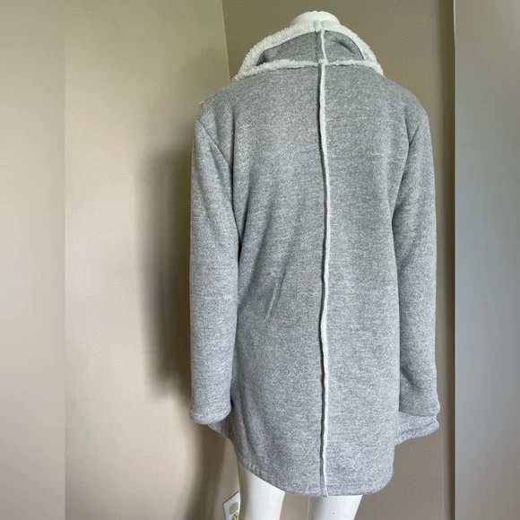 Ann Taylor LOFT Sherpa Lined Fly Away Open Front Jacket Cardigan Gray Medium - Picture 7 of 8